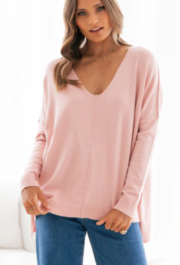 "Nova" V Neck Knit-Blush