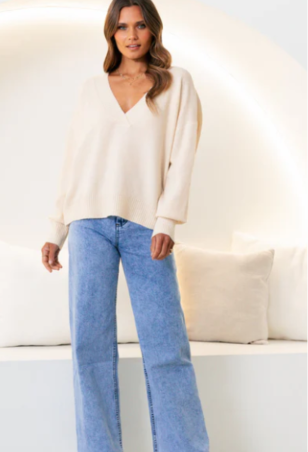 "Harper" V Neck Knit-Cream