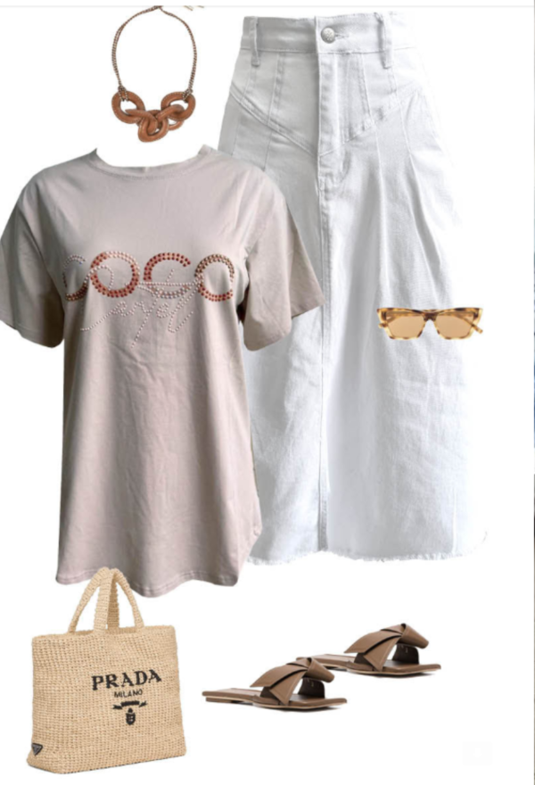 "Corby" Corset Midi Skirt- White Denim