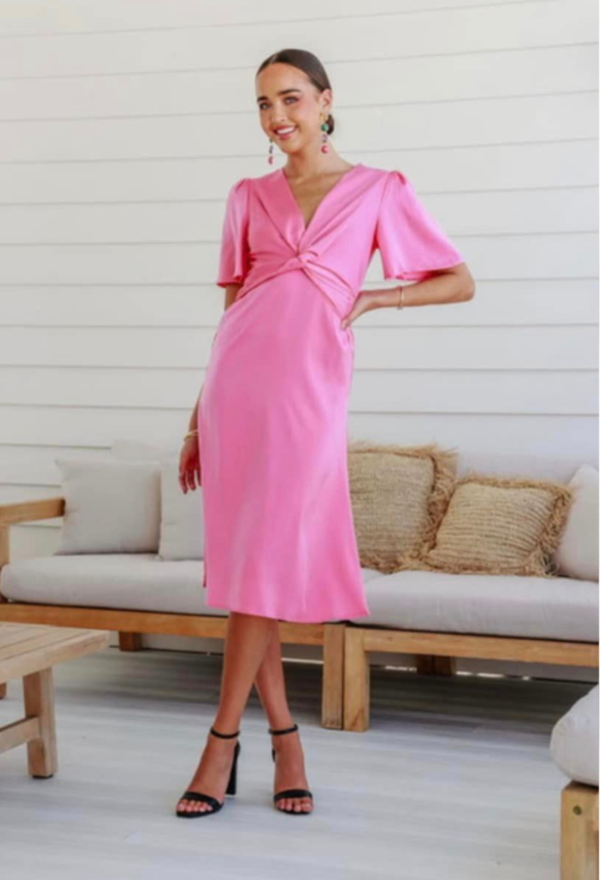 "Iris" Twist Front Metgala Dress- Pink
