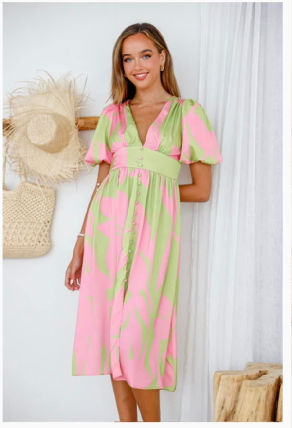 "Tequilla" Midi Dress- Lime/Pink Leaves